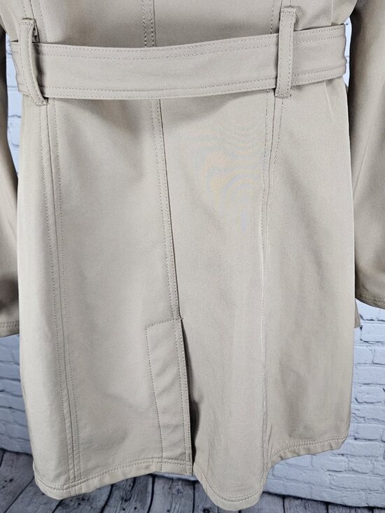 Nicole Miller Tan Leopard Removable Hood Belted Trench Soft Shell Long Coat S - Picture 11 of 16